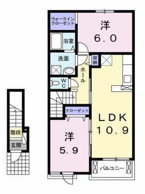グレイスフルー レジデンス・B(2LDK/2階)の間取り写真