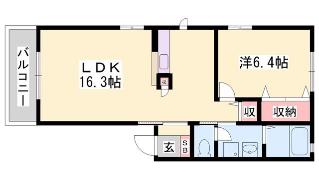 フレーズ上の山(1LDK/1階)の間取り写真