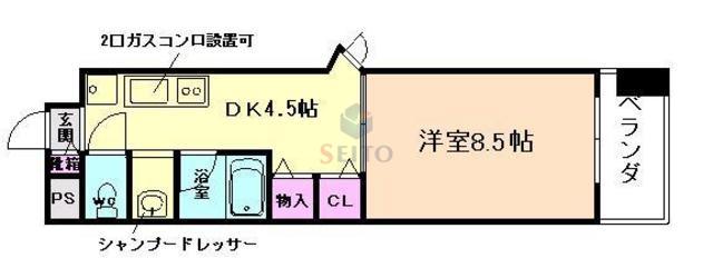 クレアみてじま(1DK/3階)の間取り写真