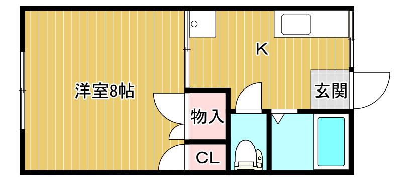 ドミール欧城Ⅱ(1K/2階)の間取り写真