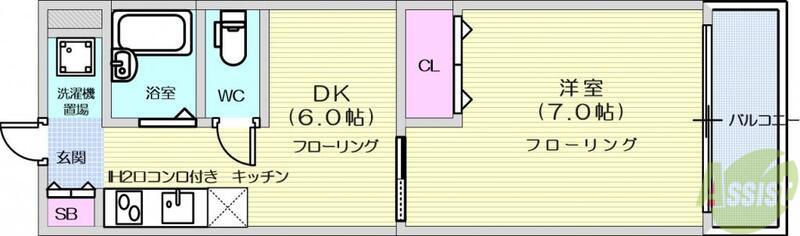 ダイリ長町ビル(1DK/3階)の間取り写真