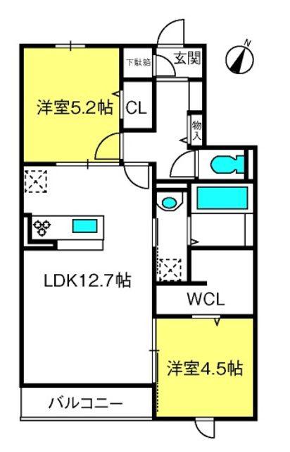 グランジュネス(2LDK/3階)の間取り写真