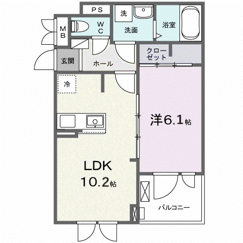 VILLA PURUMIE(1LDK/2階)の間取り写真