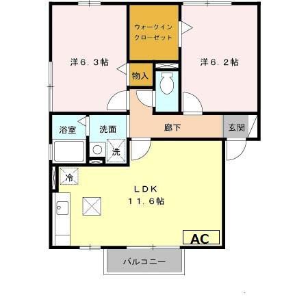 ウエストリヴァーII(2LDK/1階)の間取り写真