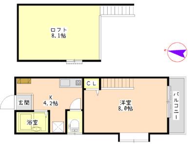 サンプラトーⅡ(1K/2階)の間取り写真