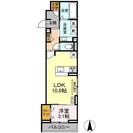 ルヴィータ剣町(1LDK/3階)の間取り写真