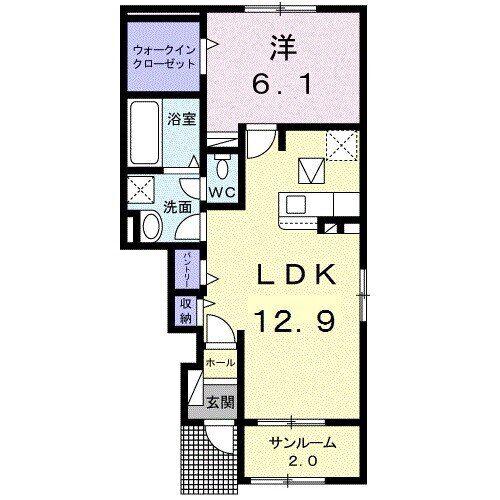 グランツ南新町 B(1LDK/1階)の間取り写真