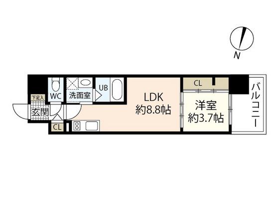 アーバイン比治山(1LDK/11階)の間取り写真