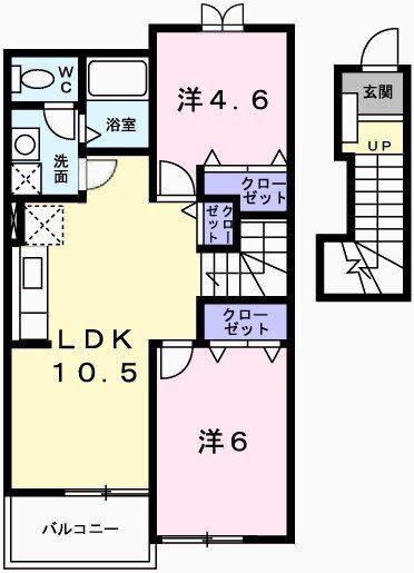 セイントチヒロA棟(2LDK/2階)の間取り写真