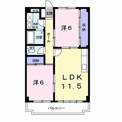 近鉄奈良線 石切駅 徒歩25分 3階建 築33年(2LDK/3階)の間取り写真