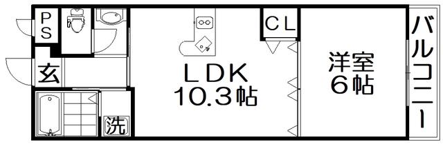 京阪本線 枚方公園駅 徒歩7分 3階建 築19年(1LDK/3階)の間取り写真