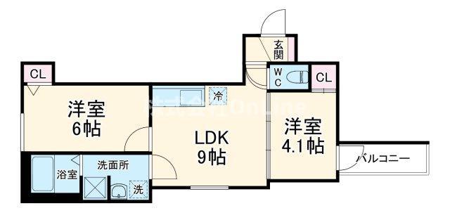ルミエール若江岩田(2DK/1階)の間取り写真