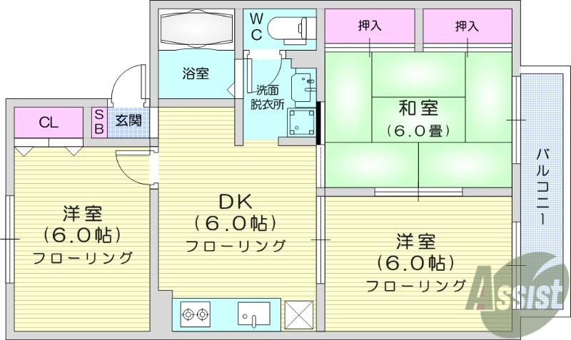 セジュール貴富禰2(3DK/2階)の間取り写真
