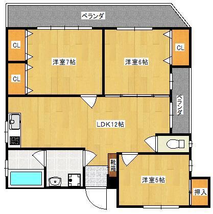 サンフレンド泊(3LDK/2階)の間取り写真
