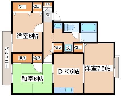 クレール名谷(3DK/1階)の間取り写真