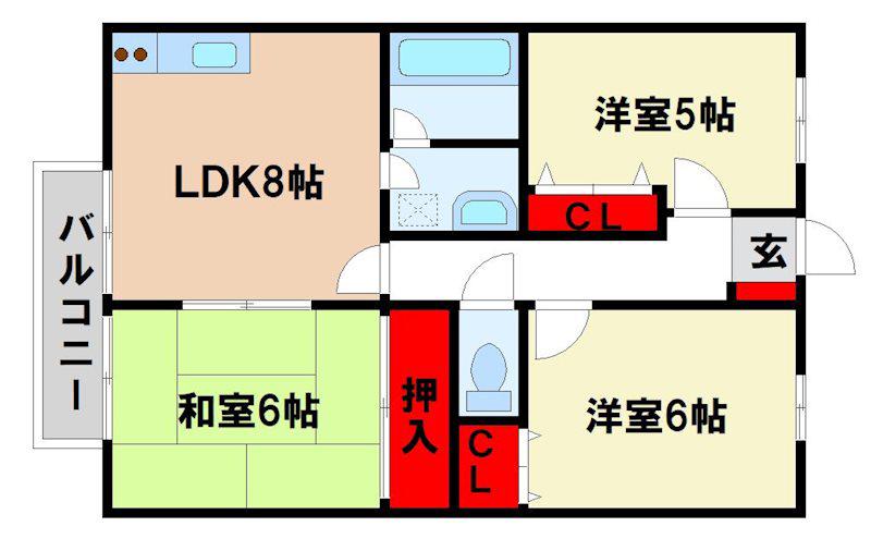 ローゼンハイム(3DK/2階)の間取り写真