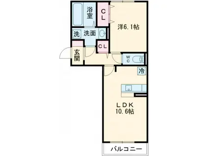 イオメール折尾 A棟(1LDK/2階)の間取り写真