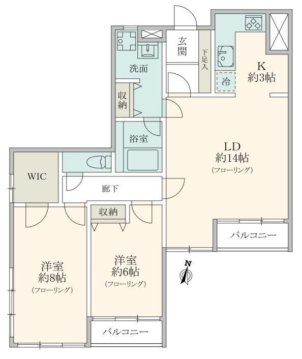シャトー赤坂(2LDK/3階)の間取り写真