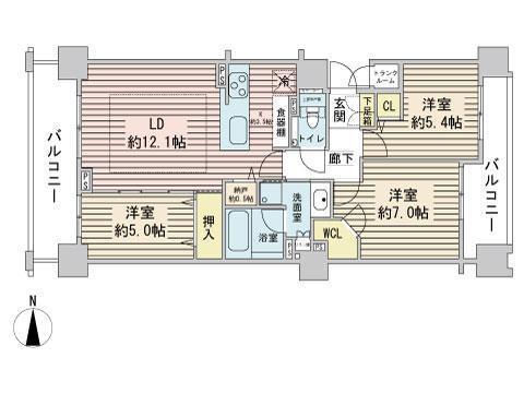 ブランズ円山北6条(3LDK/5階)の間取り写真