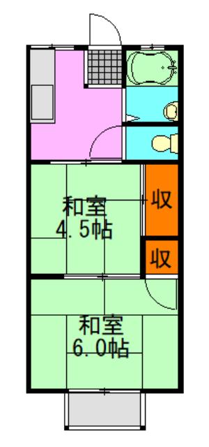 鶴岡ハイツ(2K/2階)の間取り写真