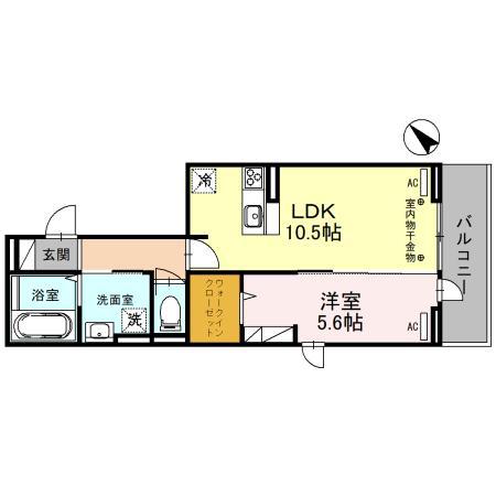フォンテーヌB(1LDK/2階)の間取り写真