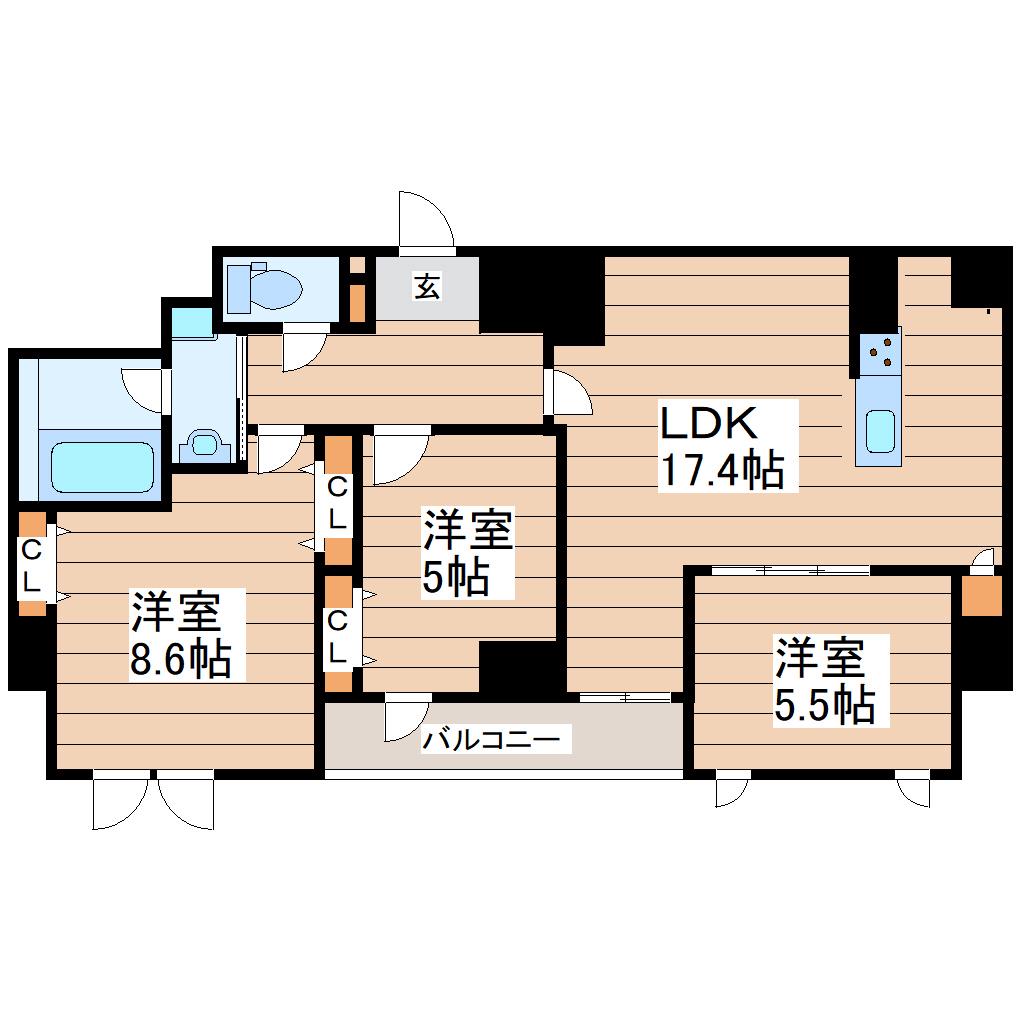 ルアーナ・エール・レジデンス仙台(3LDK/6階)の間取り写真