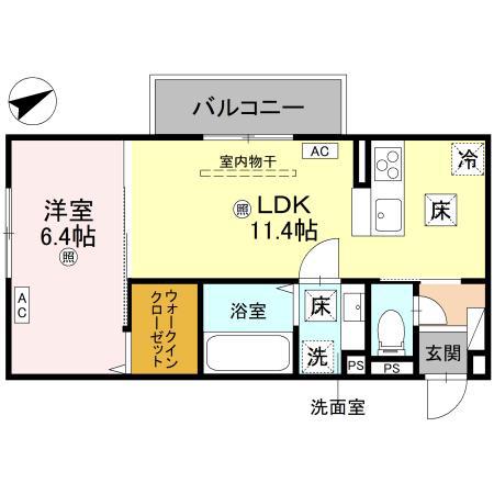 D-REGALO江守中(1LDK/1階)の間取り写真