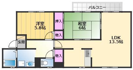 デイスターS棟(2LDK/2階)の間取り写真
