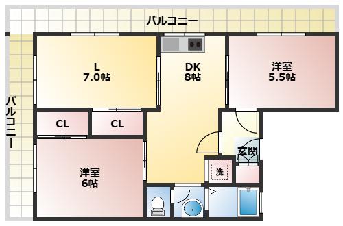 シャトレイユ(2LDK/5階)の間取り写真
