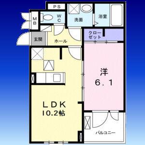 ウェルス暁(1LDK/1階)の間取り写真