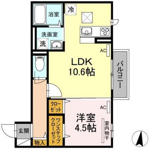 カーサ・アッザレア(1LDK/2階)の間取り写真