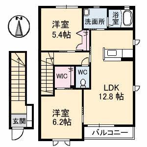 メルシーB棟(2LDK/2階)の間取り写真