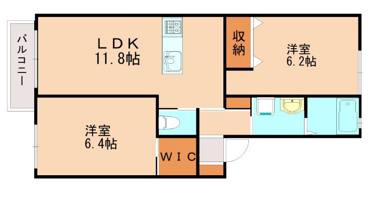 サニーコート本城II C棟(2LDK/1階)の間取り写真