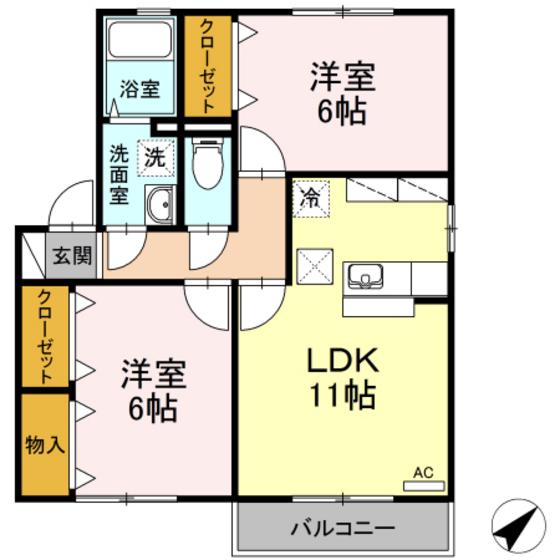 メルベーユコートC棟(2LDK/1階)の間取り写真