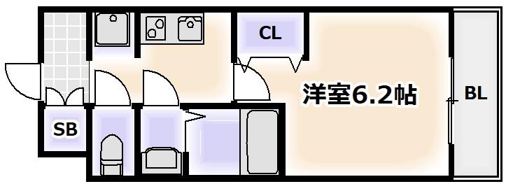 プレサンス上町台夕陽丘(1K/1階)の間取り写真