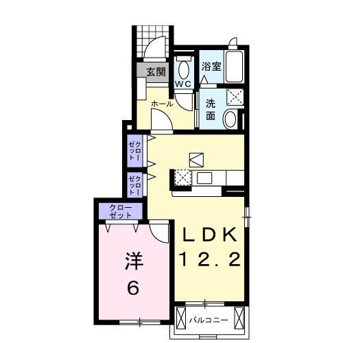 ジュピターB(1LDK/1階)の間取り写真