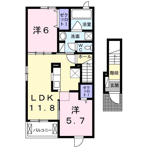 ベル フレーズ 24I(2LDK/2階)の間取り写真
