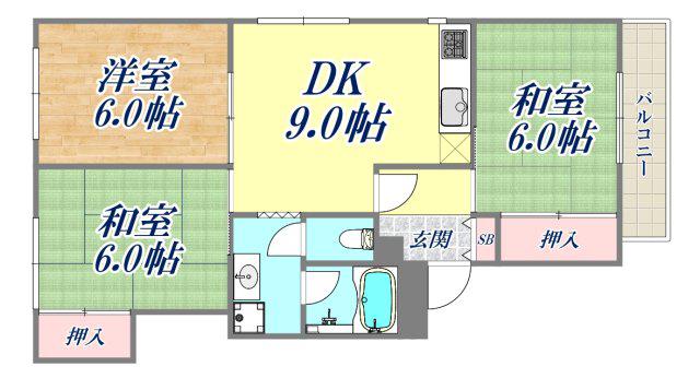 ネオメゾン武庫川(3DK/2階)の間取り写真