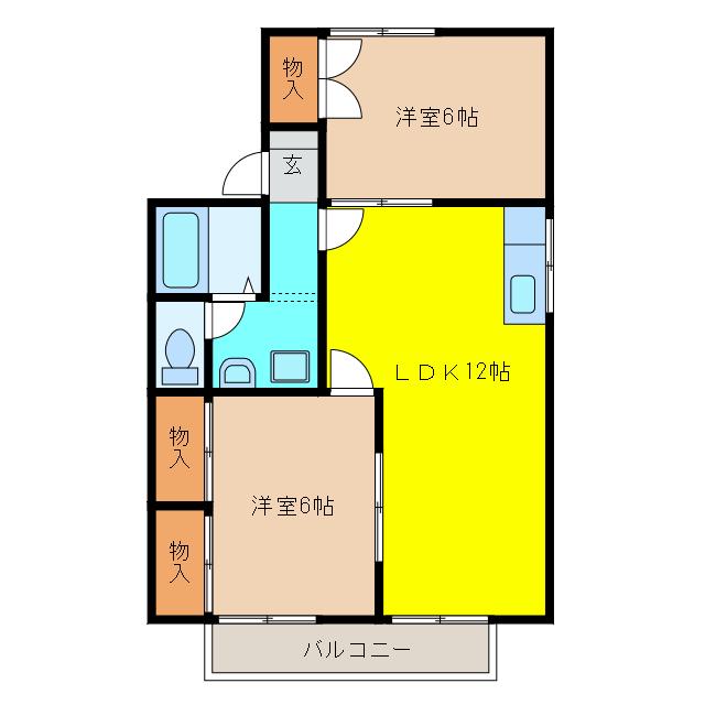 WOODYTOWN(2LDK/2階)の間取り写真