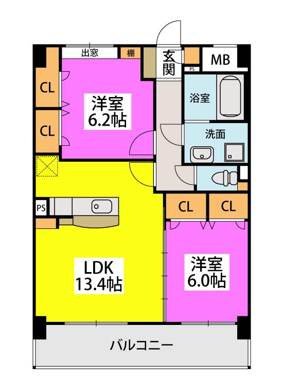 ポワッソンルージュ(2LDK/5階)の間取り写真