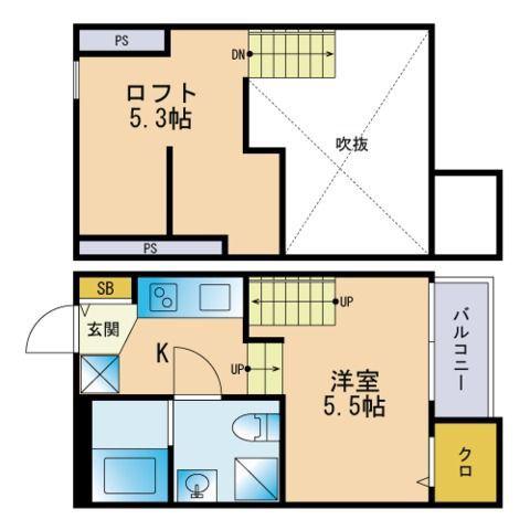 アパートメント友丘(ワンルーム/2階)の間取り写真
