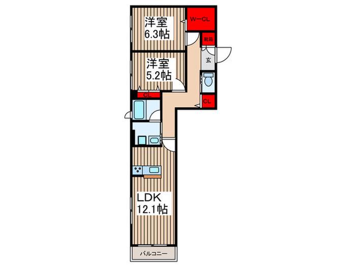 VILLA 彩の杜(2LDK/3階)の間取り写真