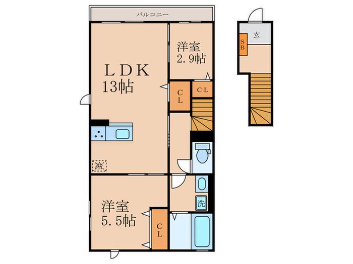 ローザ桃山(2LDK/2階)の間取り写真