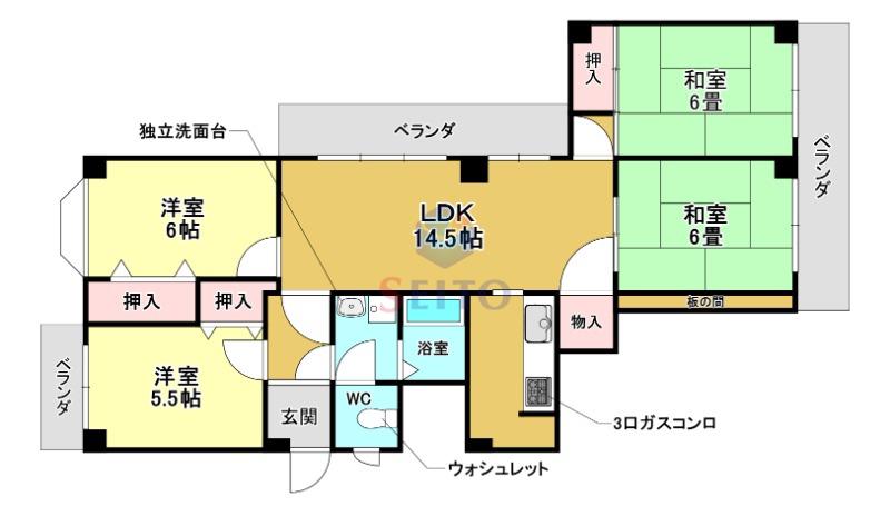 エバーグリーングランド曽根A棟(4LDK/6階)の間取り写真