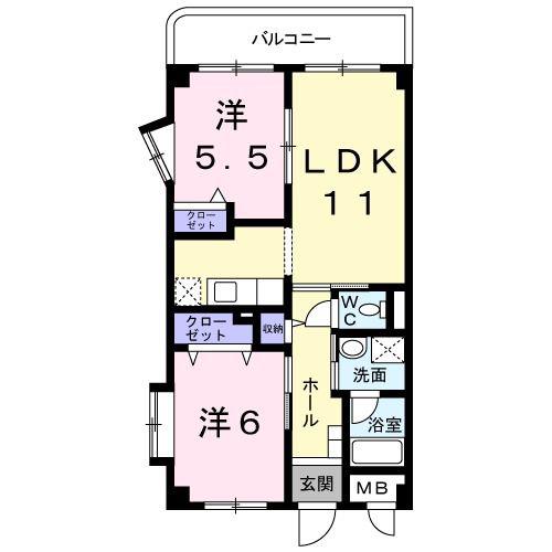 ハピネスタウン(2LDK/2階)の間取り写真