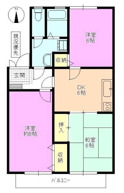 ハイカムール青木島2(3DK/1階)の間取り写真