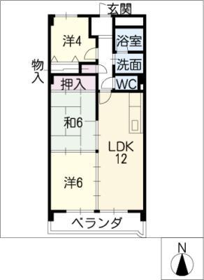 岩倉グリーンハイツDX(3LDK/5階)の間取り写真
