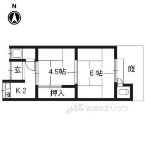 近鉄京都線 富野荘駅 徒歩4分 1階建 築60年(2K/1階)の間取り写真