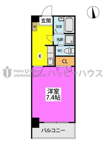 フォーライフ小戸(1K/3階)の間取り写真