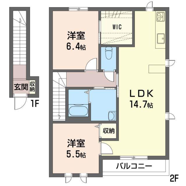 ソレイユ A棟(2LDK/2階)の間取り写真